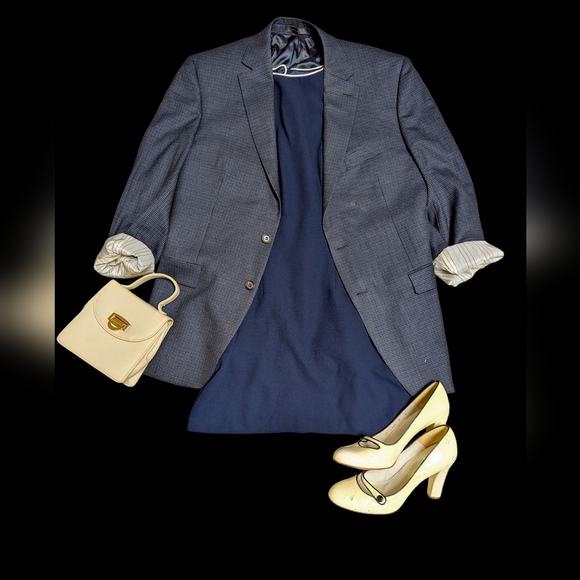 Vintage navy blue boatneck mini-dress - Picture 3 of 7